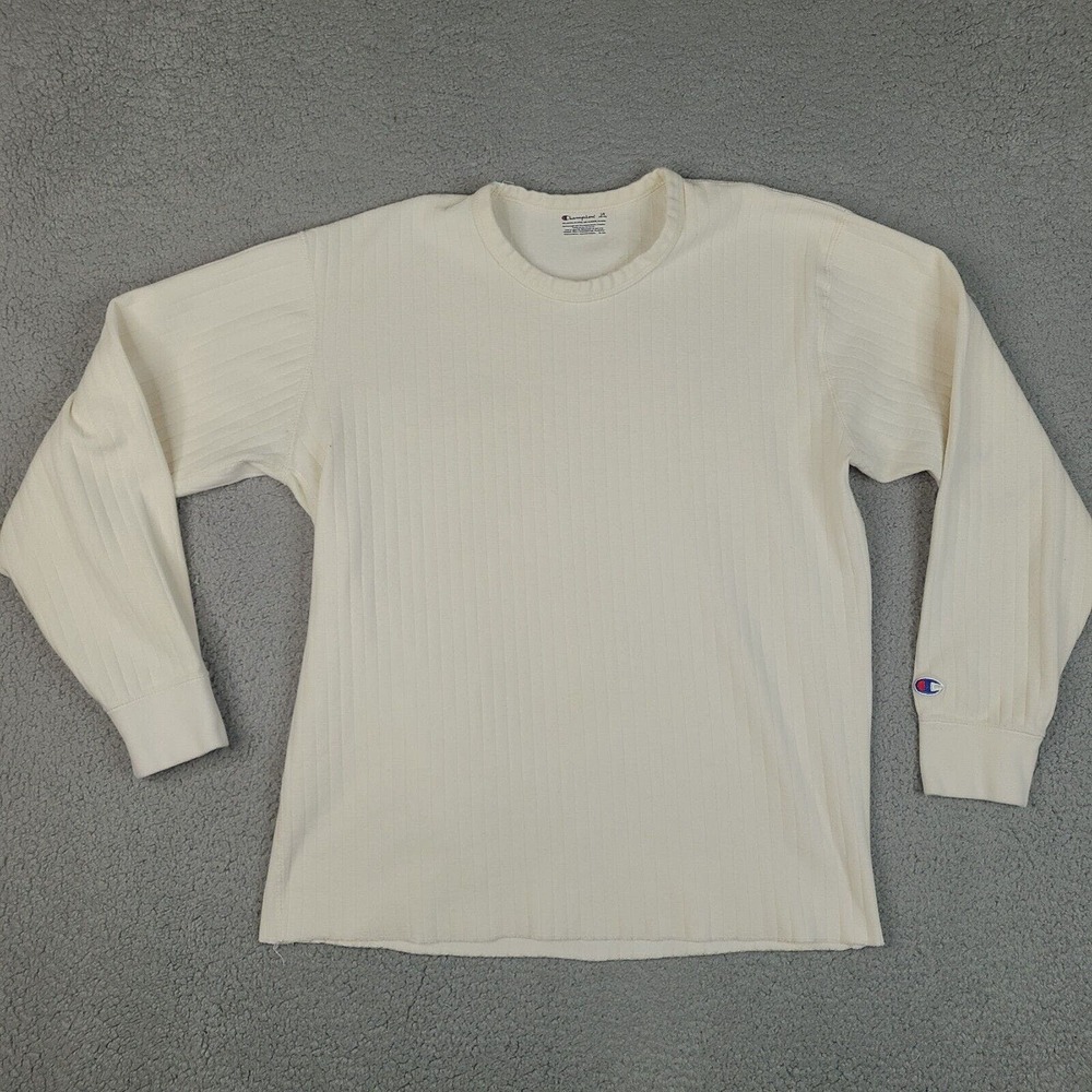 Champion Sweater Womens Large Beige Pullover Striped Sweatshirt Casual Ladies
